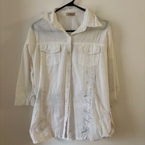 Yuko White Button-Up Shirt with Embroidery